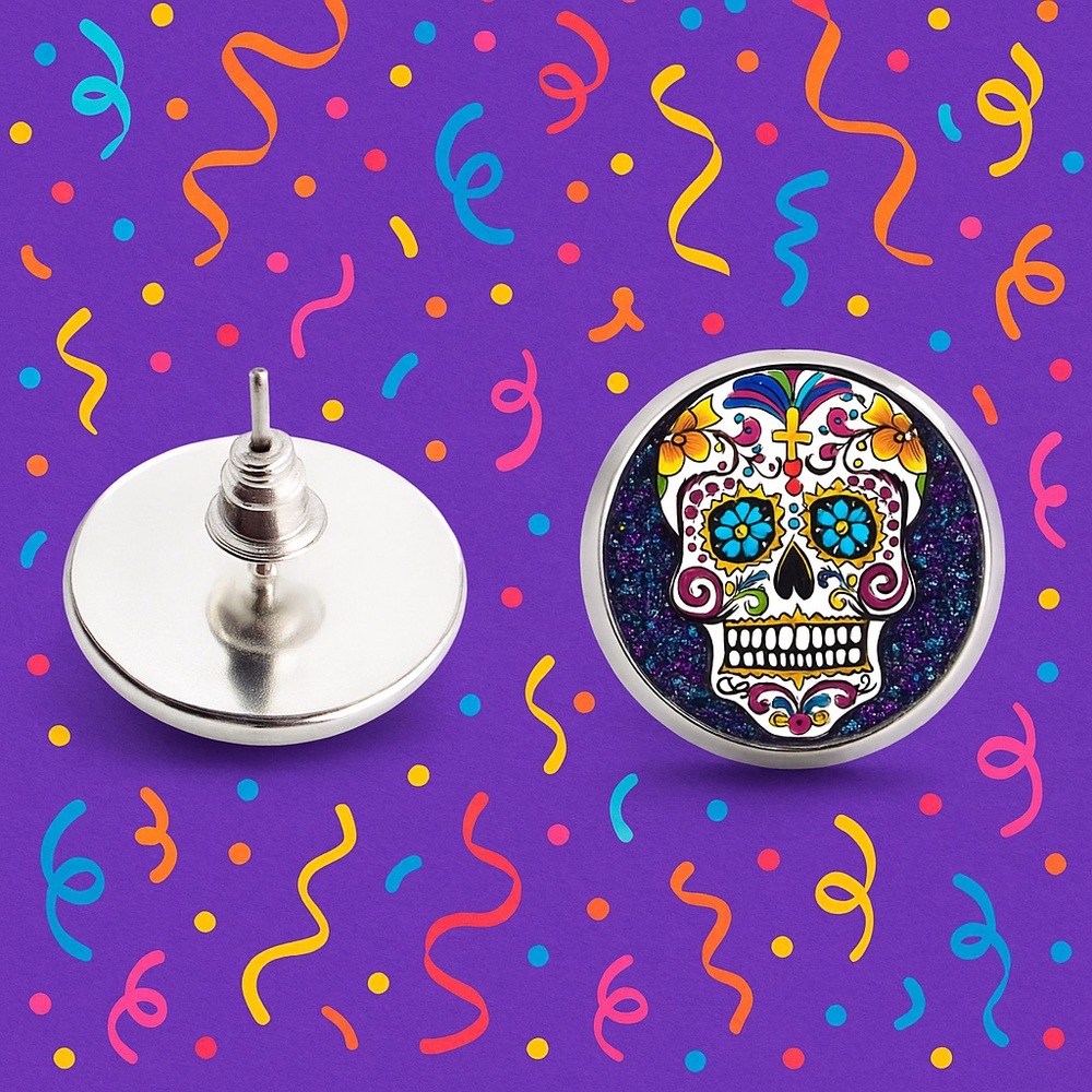 Black sparkle skull Mexico skeleton earrings